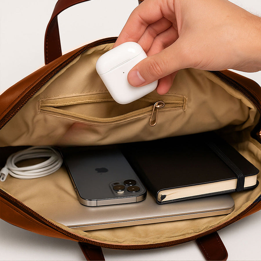 Custom Men’s Laptop Bag – Premium Brown Synthetic Leather Sleeve with Padded Compartment, Dual Handles & Zipper Closure | Fits Up to 15-inch Laptops