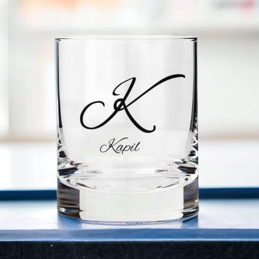 BFCM HOT DEAL Whiskey Glass with Name Initials Design
