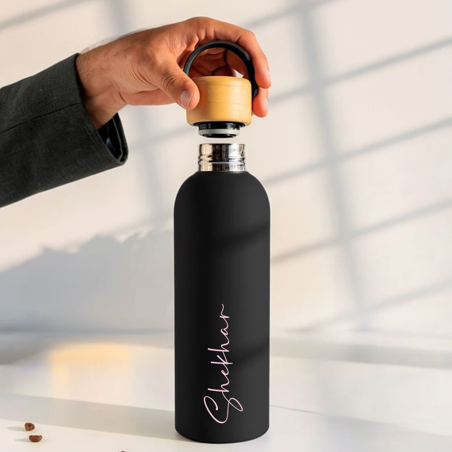 Custom Insulated Water Bottle with Bamboo Lid 500ml – Eco-Friendly, Insulated, Leak-Proof