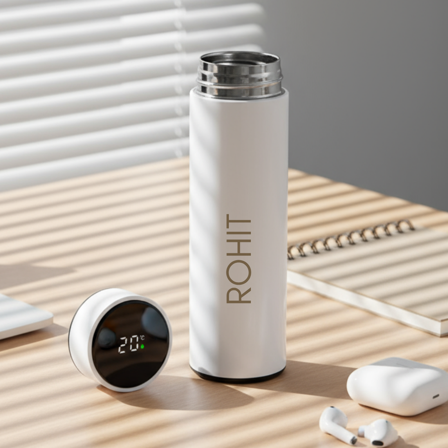 Personalised Thermos Flask with Temperature Display- 500ml Insulated Bottle