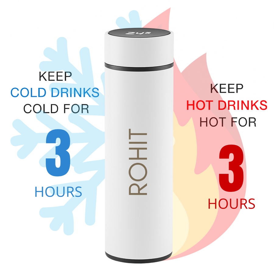 Personalised Thermos Flask with Temperature Display- 500ml Insulated Bottle