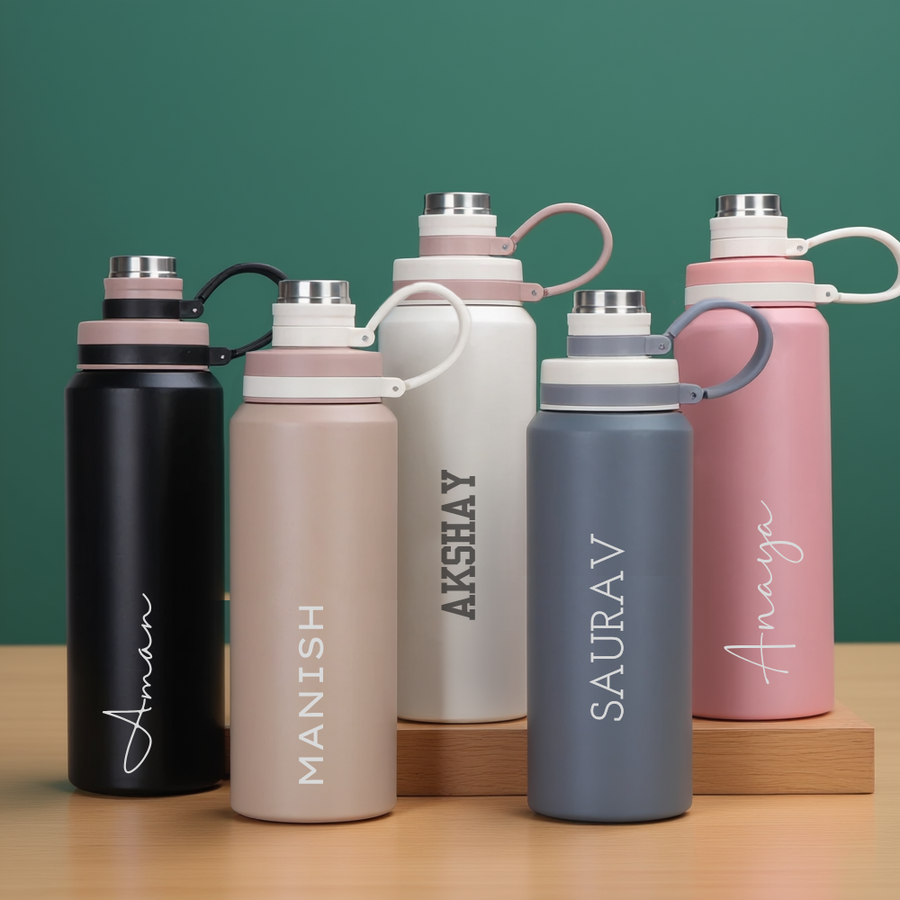 Personalized Stainless Steel Water Bottle 800ml – Double Wall Vacuum Insulated Hot & Cold Bottle for Gym, Office & Travel