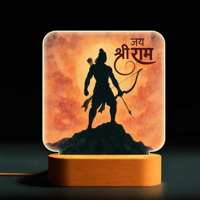 Ram Ji Temple Night Lamp – Premium Wooden Base Night Light, Spiritual Décor for Poja Mandir