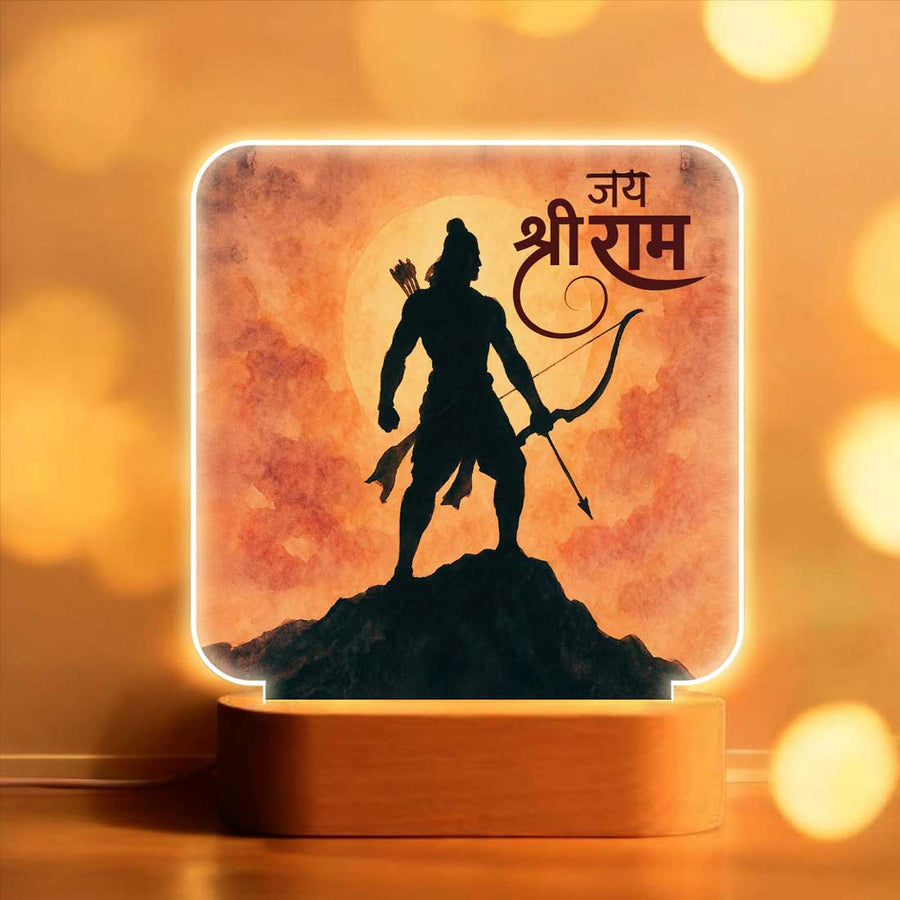 Ram Ji Temple Night Lamp – Premium Wooden Base Night Light, Spiritual Décor for Poja Mandir
