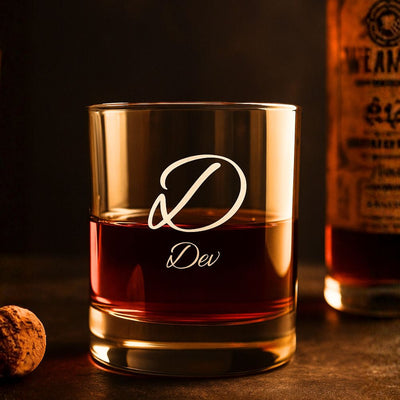 BFCM HOT DEAL Whiskey Glass with Name Initials Design