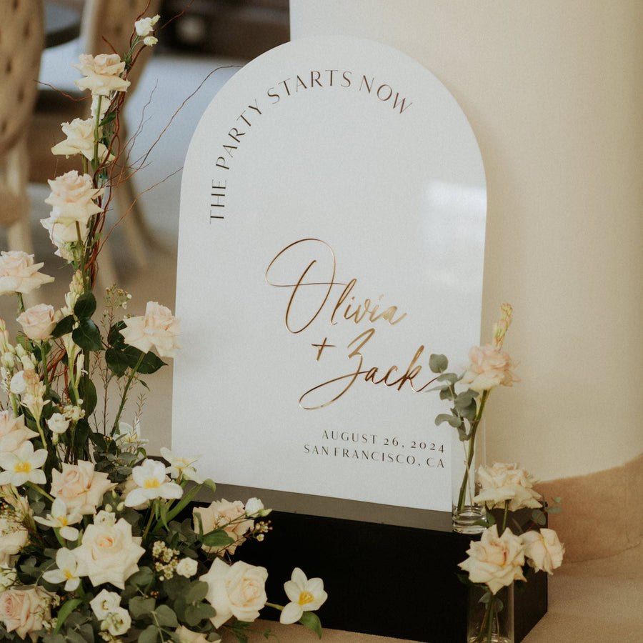 Wedding Sign - ArchWhite Acrylic & Gold Mirror Reception Welcome Decor